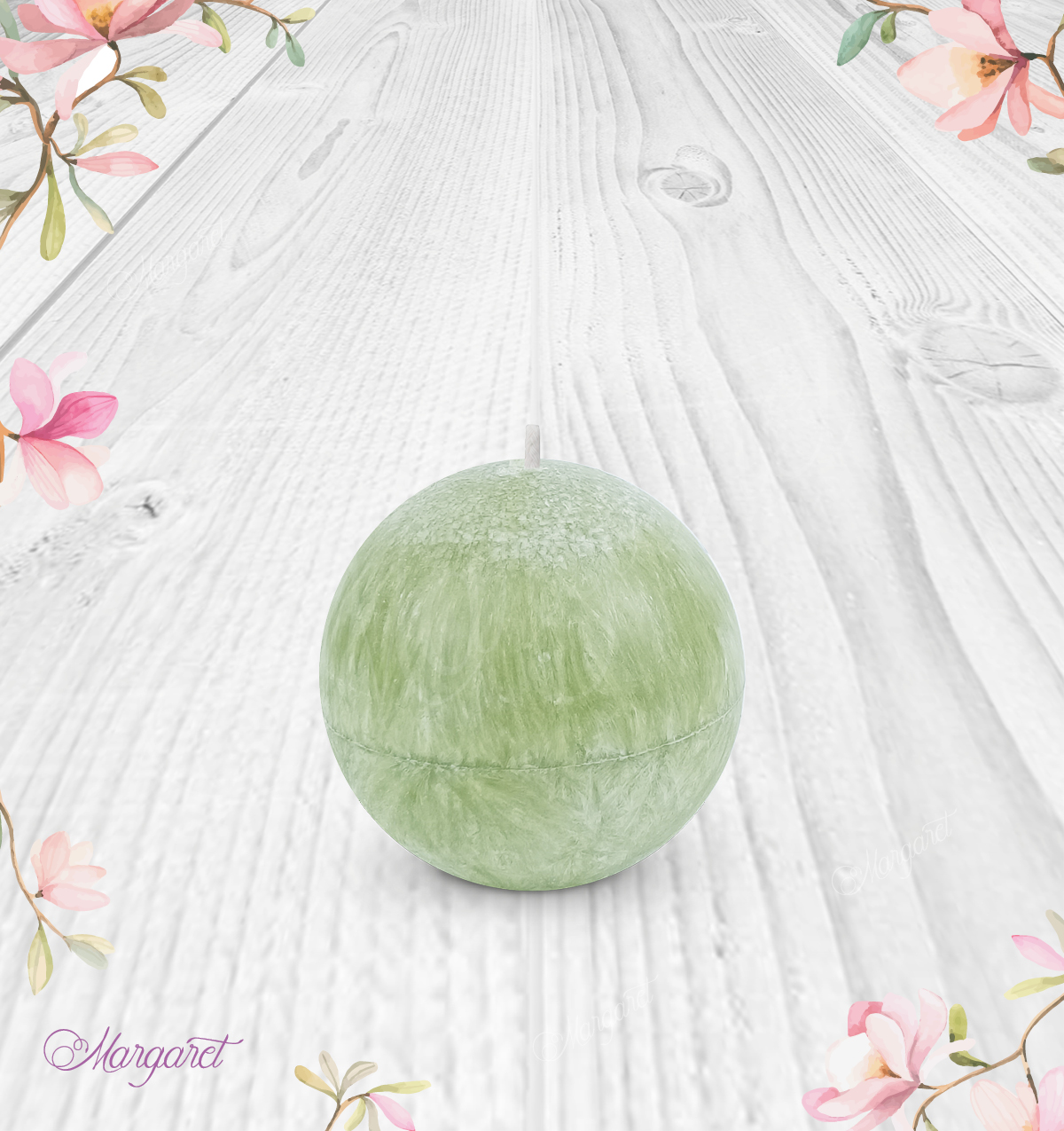 Svíčka Koule malá – Olivová / Bergamot a Verbena / Květinka